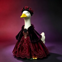 Figurine Angsa Halloween OEM ODM dengan Gaun Renda Merah & Mahkota Bunga, Patung Angsa Gothic, Dekorasi Meja untuk Pesta Liburan, Hadiah