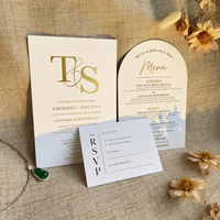 Cartes d'invitation de mariage personnalisées élégantes en papier artistique, avec estampage à chaud doré luxueux