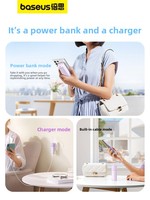 Baseus Reactor Air 2-en-1, batterie externe avec câble Type-C intégré, 4800mAh, charge rapide PD20W, ultra-mince, compacte, portable