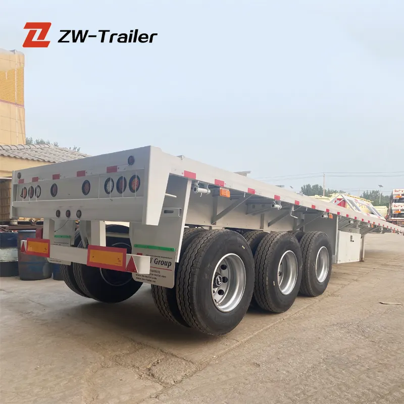 Contenedor plano de 4 ejes de triple eje, cama plana de 20 pies y 40 pies, semirremolques de camiones hechos en China