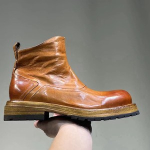 European style washed and distressed Chelsea leather men's <b>boots</b> with genuine leather soles and heightened design for short <b>boot</b> - Product Image 5