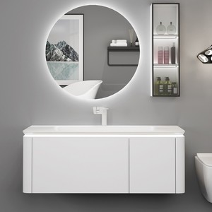 Modern simple heat-bent integrated basin <b>oak</b> bathroom cabinet solid wood seamless basin bathroom cabinet - Product Image 1
