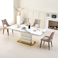 Ensemble de table à manger extensible moderne de luxe en pierre, 4/6/8 places, plateau rectangulaire en marbre, meubles de salle à manger dorés