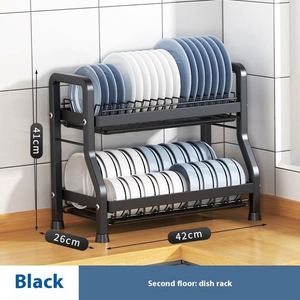 Modern Eco Friendly Double Tier Carbon Steel Metal Multifunction <b>Kitchen</b> Sink <b>Rack</b> Dish Drying Chopsticks Cleaning Tools <b>Storage</b> - Product Image 2