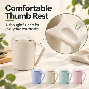 Creative Slant Mouth Wheat Straw Tea <b>Mug</b> with Flip Lid Eco-friendly Reusable Drinking Cup for Home Office Tableware - Product Image 3