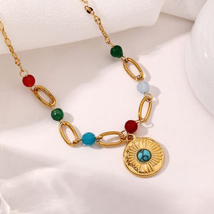 <span class=keywords><strong>สร้อย</strong></span>คอหินหลากสีสไตล์โบฮีเมียนใหม่ <span class=keywords><strong>สร้อย</strong></span>คลิป<span class=keywords><strong>ส</strong></span><span class=keywords><strong>แตน</strong></span><span class=keywords><strong>เล</strong></span><span class=keywords><strong>ส</strong></span>ชุบทอง 18K พร้อมจี้รูปพระอาทิตย์ประดับเทอร์ควอยซ์ - Product Image 3