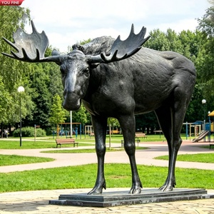 YOUFINE - Estatua Moderna de Alce Caminando en Bronce con Base de Roca, Escultura de Animales Salvajes de Tamaño Real para Reserva Natural y <span class=keywords><strong>Cabaña</strong></span> - Product Image 5