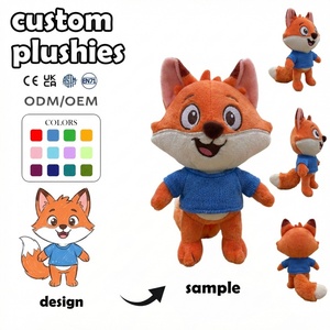 Fabricante de Peluches Personalizados con MOQ Bajo, Peluches de Animales, Peluche de Zorro Naranja Personalizado con Suéter Azul, Muñeco de Peluche Suave Personalizado - Product Image 1