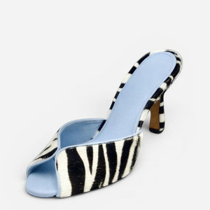Sandales à talons hauts pour <span class=keywords><strong>femme</strong></span>, grande taille 45, imprimé zèbre, en crin de cheval, sexy, à bout ouvert, mules à coupe large, style pantoufle, motif léopard - Product Image 5