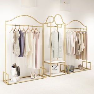 <span class=keywords><strong>Étagère</strong></span>s latérales dorées Nouveau centre commercial <span class=keywords><strong>Rail</strong></span> de vêtements Présentoir de magasin pour femmes Présentoirs combinés au sol - Product Image 4