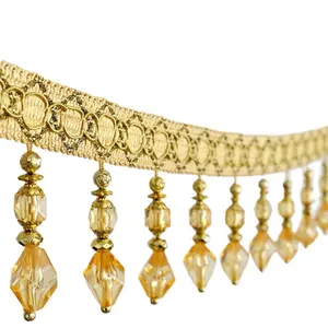 High Quality Curtain Beaded Fringe Gold Glass Crystal Tassel Trims