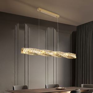 Isla de cocina, rectángulo decorativo, luz colgante de metal larga, led colgante, restaurante, bar, candelabro de cristal K9 de lujo dorado moderno - Product Image 3