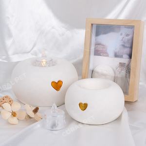 Круглая круглая белая урна с держателем для свечи керамическая урна для собачьего пепла на память Кремация похоронная сердечная урна - Product Image 3