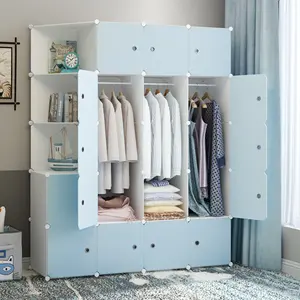 <span class=keywords><strong>Armadio</strong></span> Portatile in PP, Organizzatore per la Casa Fai-da-Te, Mobile Moderno <span class=keywords><strong>Bianco</strong></span> con Porta Blu in <span class=keywords><strong>Plastica</strong></span> - Product Image 1
