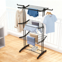 Séchoir à linge métallique sur pied grande taille, extensible et pliable, avec roulettes, pour rangement domestique