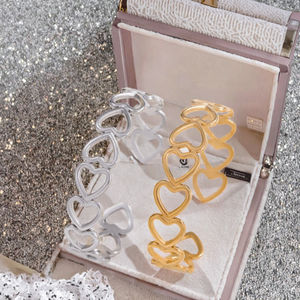 Unisex <b>Stainless</b> <b>Steel</b> Gold/Silver Plated Heart-Shaped Trendy Hollow <b>Bangle</b> with Micro Insert Inlay - Product Image 3