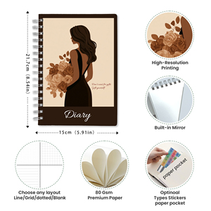 Carnet à couverture rigide avec miroir intégré A7, design moderne, couverture en papier de bureau, reliure métallique Wire-O, cadeaux pour femmes, carnets, agendas - Product Image 4