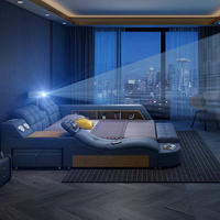 Intelligentes Schlafzimmermöbel Stoff-Tatami-Bett Doppelbett mit Stauraum Massagebett Leder Multifunktionsbett Kingsize