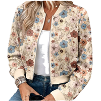 Nouvelle mode vestes à fleurs pour femmes Patchwork Crop Design Baggy col rond imprimé décoré femmes vestes à manches longues