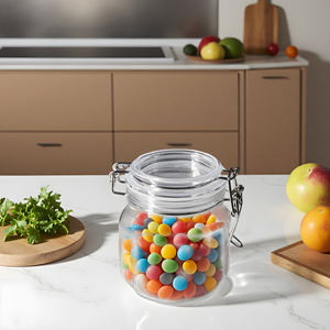 Pot de stockage en plastique Pot de miel Pot de maçon en plastique alimentaire avec serrure Clip articulé Scellage Pots à épices en bambou Bouteilles en plastique - Product Image 6