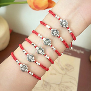 S925 Sterling Silver <b>Bracelet</b> Red <b>Rope</b> Braided Women's Handband Everyday Wear Weaving Style - Product Image 1