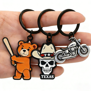 Western Style Enamel Metal Keychain Bear Baseball Texas Cowboy Motorcycle Zinc Alloy Key Ring Bag Car Pendant Gift