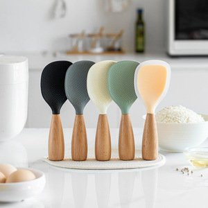 Cấp thực phẩm không trượt màu Silicone muỗng gạo với gỗ hoặc thép lò nồi cho Sushi gạo nghiền khoai tây - Product Image 1