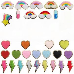 NODA Stock Iron On/self Sticker Embroidered Colorful Chenille Lighting Smile Face Heart Star Patches - Product Image 1