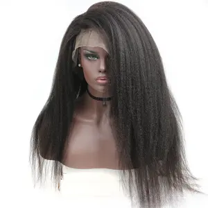 In stock 13*4 Lace Front Real Human Hair Headband European And American Natural Black Human Women's Wig Kinky Straight Wigs