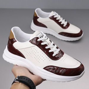 Baskets plateforme pour hommes, bout rond, empeigne en maille respirante, semelle extérieure en caoutchouc, à lacets, pour la marche, hauteur de talon moyenne 3cm-5cm, couleur unie - Product Image 3