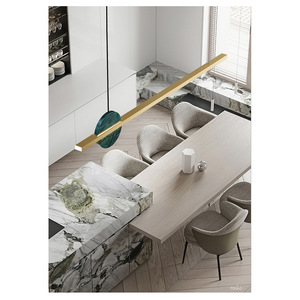 Lustre de salle à manger moderne minimaliste en cuivre et marbre, luminaire suspendu géométrique haut de gamme pour îlot de bar, lumière de luxe - Product Image 2