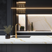 Pierre d'ingénierie Runpin, quartz, fabrication sur mesure, service OEM, dalle artificielle en or Calacatta, prix de gros, approvisionnement pour projets