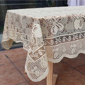 Rectangular Lace <b>Tablecloth</b> Beige <b>Embroidered</b> Geometric Pattern Polyester Home Use - Product Image 1
