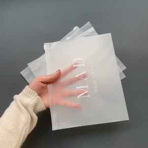 Sacs à fermeture éclair horizontaux givrés personnalisés imprimés blancs - Emballage poly transparent mat pour chaussettes et vêtements (personnalisation de marque) - Product Image 1