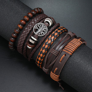 Ensemble <span class=keywords><strong>de</strong></span> bracelets en cuir tressé vintage pour hommes, perles en bois, bracelets <span class=keywords><strong>arbre</strong></span> <span class=keywords><strong>de</strong></span> <span class=keywords><strong>vie</strong></span>, bijoux - Product Image 2