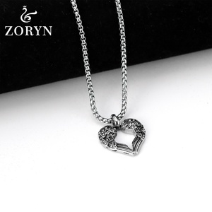 Colgante de Corazón con Alas de Ángel de Acero Inoxidable, Joyería de Acero de Titanio con Cristales, Estilo Gótico, Punk, Romántico, Vintage, Bohemio, para Hombres y Mujeres - Product Image 2