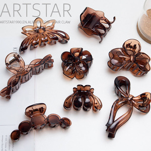 Pinza de Pelo Grande de Plástico Marrón con Forma de Flor, Pinza de Pelo Tipo Cangrejo, Accesorios Baratos al por Mayor, Artstar para Mujeres Jóvenes - Product Image 2