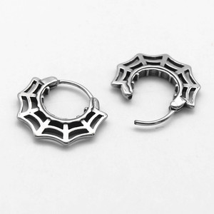 Yunnique Pendientes de aro de acero de titanio con diseño geométrico de telaraña, joyería de moda unisex - Product Image 3