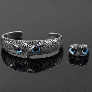 Parures de bijoux avec anneau hibou en acier inoxydable, bracelet pour femmes et hommes, accessoires de bijoux de style affirmé pour homme - Product Image 6