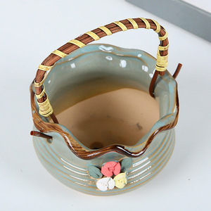 Personalized and minimalist hanging rattan <b>basket</b>, micro landscape succulent flower pot hanging basin hook - Product Image 4