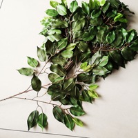 Feuilles artificielles à quatre branches 3D anti-UV, feuilles d'arbre banian artificielles, feuilles de mur végétal artificiel, branches d'arbre banian artificiel