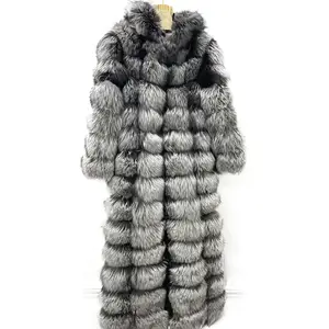 Customizable style size long stand-up collar natural color stitching winter warm real silver fox fur women's coat