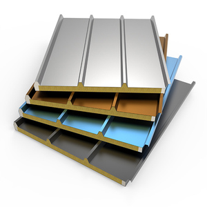 Panneau sandwich en laine de roche avec bordure en acier industriel, aluminium, <span class=keywords><strong>mousse</strong></span> de <span class=keywords><strong>polyuréthane</strong></span> pour l'isolation <span class=keywords><strong>thermique</strong></span> des toits d'entrepôts - Product Image 1