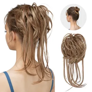 SARLA Wholesale Synthetic Straight Gold Messy Elastic Band Hair Piece Puff Bun Postiches Chignon For Women