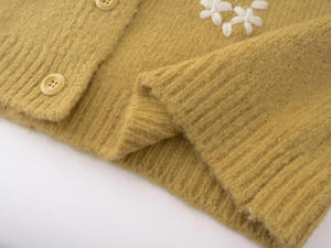 Cárdigan de Punto con Bordado Floral 3D Amarillo <span class=keywords><strong>Mostaza</strong></span> para <span class=keywords><strong>Mujer</strong></span>, Cuello Redondo, Botones en la Parte Delantera, Suéter Acogedor - Product Image 4