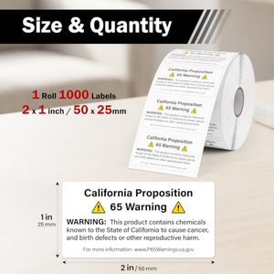 Étiquettes d'alerte sanitaire Californie 65, étiquettes d'avertissement 2x1 pouce, 500 autocollants en papier couché personnalisables, offre client - Product Image 6