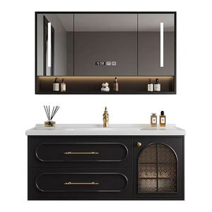 Light luxury retro floating <b>makeup</b> bathroom cabinet with LED mirror suitable for modern bathrooms and B&Bs - Product Image 4
