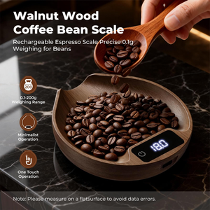 Balance de cuisine numérique portable compacte en bois de noyer avec minuterie, charge USB Type-C, mesure 2 kg 0,1 g, pour café et thé. - Product Image 5