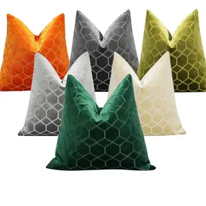 Modern Luxury Square Cut Velvet Throw Pillow Cover Abstract Plant Pattern for Chair Car or Sofa Decorative Pillowcases