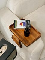 Faltbares Holz-Bambus-Sofatablett mit Clip-Design für Wohnzimmer Snacks Getränke Laptop & Fernbedienungshalter